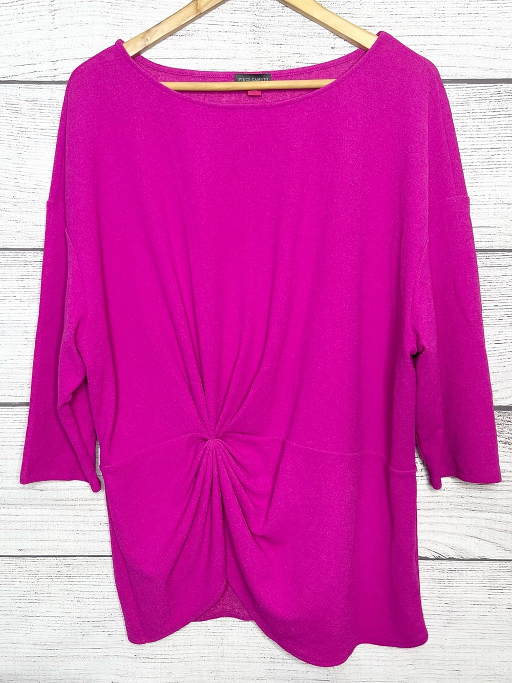 Vince Camuto Fuchsia Hot Pink Knot-Front Side Cinched Blouse Tunic Top Size XXL
